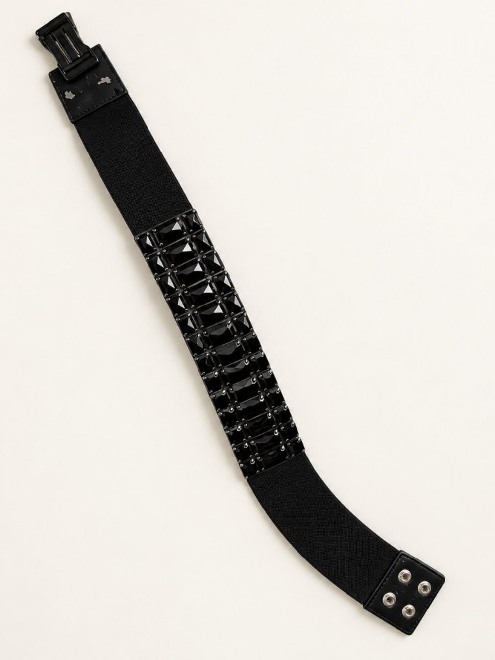 Black Faceted Stone Grommet Wide Stretch Waist Belt